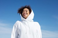 Sweatshirt outdoors hoodie smile. 