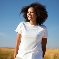 T-shirt outdoors smiling sleeve. 