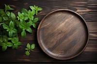 Wood plate food herb. 