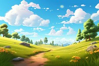 Landscape grassland outdoors cartoon. 