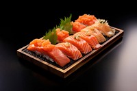 Salmon seafood sushi tray. 