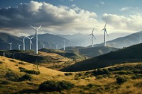 Wind turbines mountain windmill outdoors. 