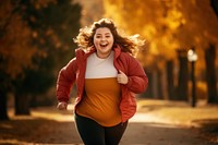 Laughing running autumn adult. 