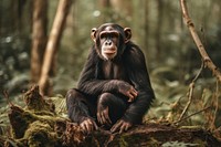 Chimpanzee wildlife sitting monkey. AI generated Image by rawpixel.