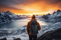 Outdoors backpack glacier nature. 