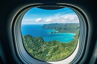 Window land airplane porthole. 