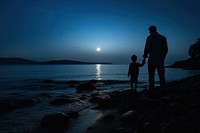 Night moon sea silhouette. 