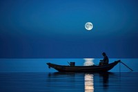 Moon boat sea astronomy. 