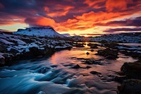 Landscape sunset mountain outdoors. 