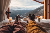 Mountain bedroom winter snow. 