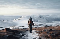 Backpack mountain standing winter. 