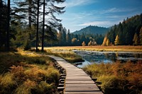 Boardwalk landscape outdoors nature. AI generated Image by rawpixel.