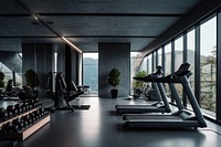 Treadmill fitness sports room. 