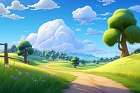 Landscape grassland outdoors cartoon. AI generated Image by rawpixel.