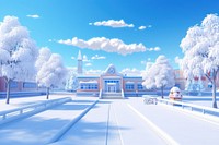 Snow outdoors cartoon city. 