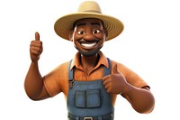 Happy black farmer cartoon white background bodybuilder. 