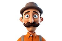 Moustache cartoon white background portrait. 