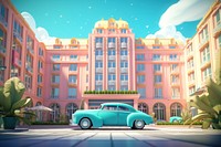 Hotel car architecture building. AI generated Image by rawpixel.
