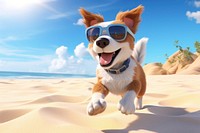 Cartoon dog sunglasses outdoors. 