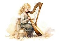 Harp girl white background performance. AI generated Image by rawpixel.