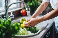 Vegetable kitchen washing adult. 