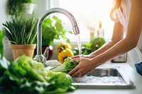 Vegetable washing kitchen sink. 