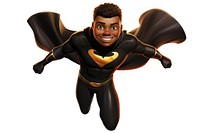 Black male superhero cartoon adult white background. 