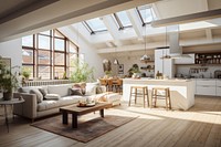 Room loft architecture furniture. 