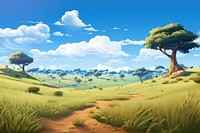 Grassland landscape outdoors cartoon. AI generated Image by rawpixel.