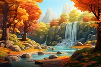 Autumn waterfall landscape outdoors. 