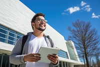 Student holding adult male. 