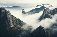 Mountain fog landscape outdoors. 