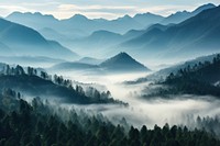 Mountain fog landscape panoramic. 