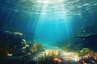 Underwater sea outdoors nature, digital paint illustration. AI generated image