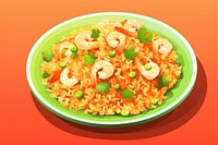 Plate rice shrimp food. 