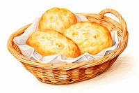 Basket bread dessert food, digital paint illustration. AI generated image