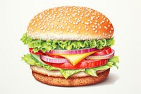 Hamburger food vegetable condiment, digital paint illustration.