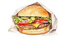 Burger bread paper food, digital paint illustration.