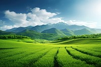 Field green landscape mountain. AI generated Image by rawpixel.