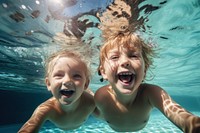 Swimming underwater laughing portrait. 