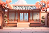 Chinese house architecture building cartoon. 