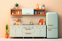 Kitchen refrigerator appliance furniture. 