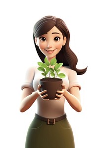 Plant holding cartoon adult. 