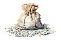 Money bag banknote white background. 