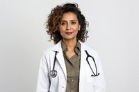 Doctor female adult white background. 