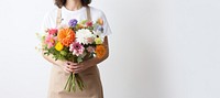 Holding flower plant white background. 