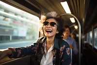 Sunglasses carefree laughing portrait. 