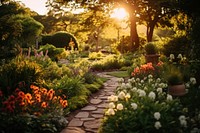 Garden landscape outdoors backyard. 