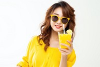 Lemonade drinking sunglasses smile. AI generated Image by rawpixel.