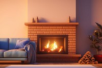 Fireplace furniture hearth sofa. AI generated Image by rawpixel.